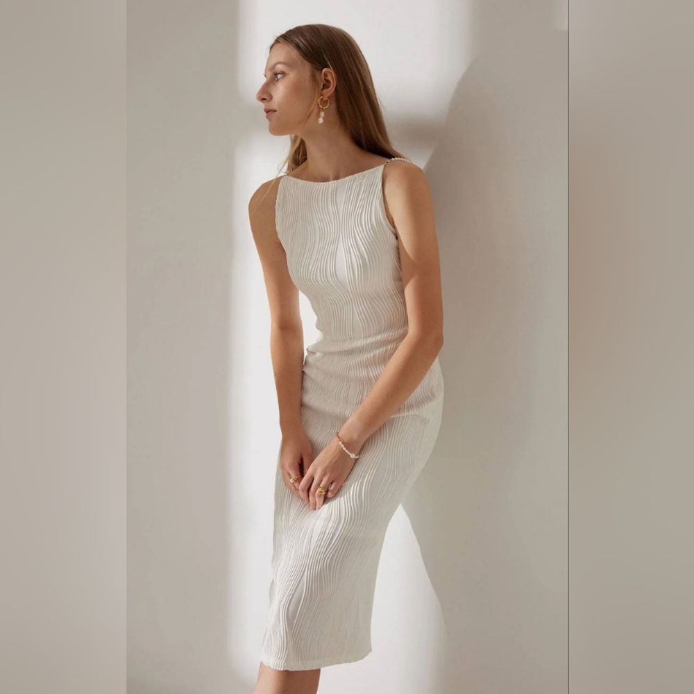 RIHOAS Pearl Strap Cream Dress